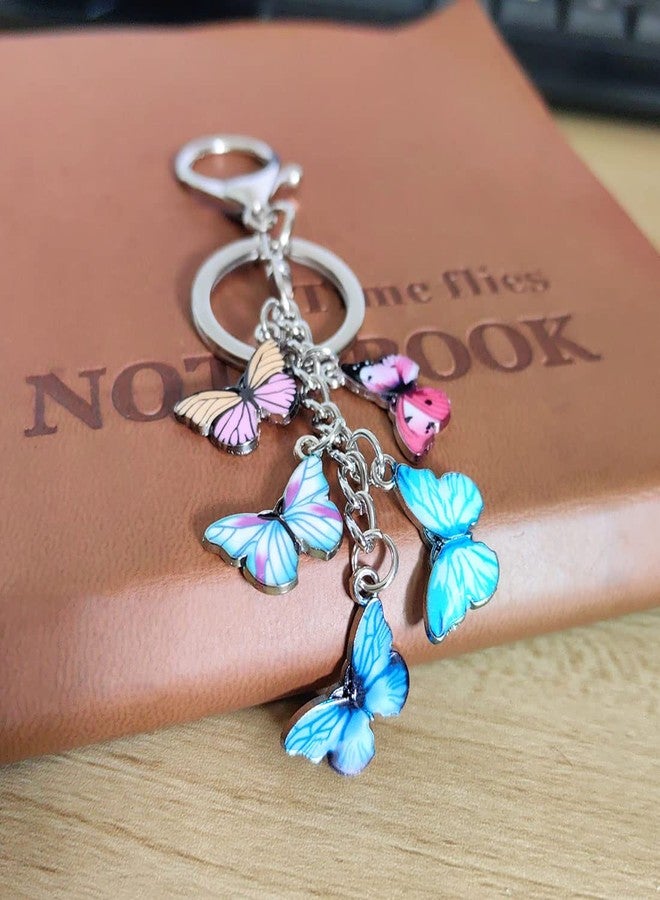 Meimimix Colorful Butterfly Charms Enameled Keychain Chain Tassel Keyring For Women Girls Purse Bag Accessories Jewellery (Five Butterflies) - Image 3